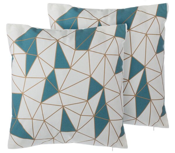 Set di 2 cuscini decorativi in cotone blu motivo geometrico 45 x 45 cm Net Decor Accessori Beliani