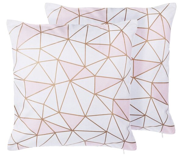 Set di 2 cuscini decorativi in cotone rosa motivo geometrico 45 x 45 cm Decor Accessori Beliani