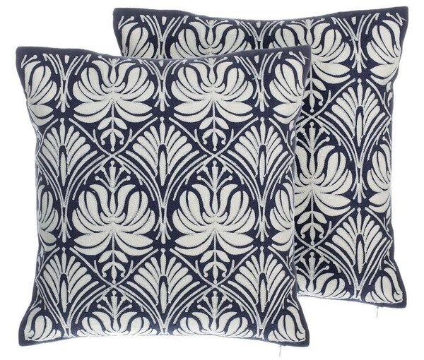 Set di 2 cuscini decorativi motivo damascato blu 45 x 45 cm accessori decorativi vintage glamour Beliani