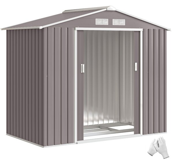 Outsunny Casetta da Giardino con Porte Scorrevoli in Lamiera, Capanno Attrezzi in Acciaio, 213x130x185 cm, Grigio | Aosom Italy