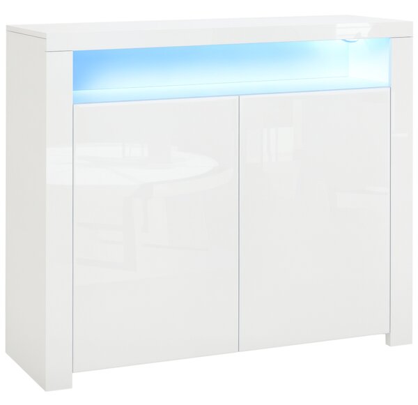 HOMCOM Mobiletto Salvaspazio Multiuso per Ingresso, Salotto o Bagno in Legno Bianco, con Luci LED Colorate, 107x35x97cm|Aosom