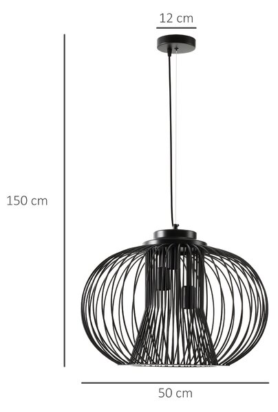 HOMCOM Lampadario da Soffitto Design Moderno con Attacco E27 e Altezza Regolabile, per Soggiorno, Salotto e Cucina, Nero|Aosom