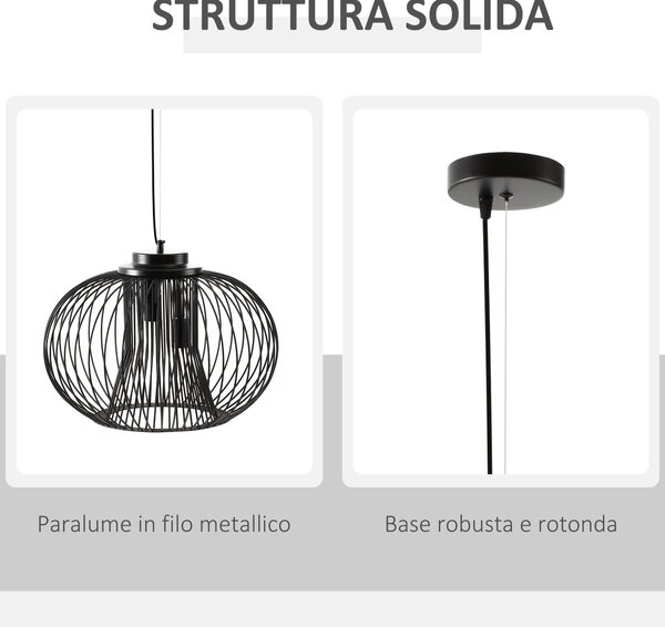 HOMCOM Lampadario da Soffitto Design Moderno con Attacco E27 e Altezza Regolabile, per Soggiorno, Salotto e Cucina, Nero|Aosom