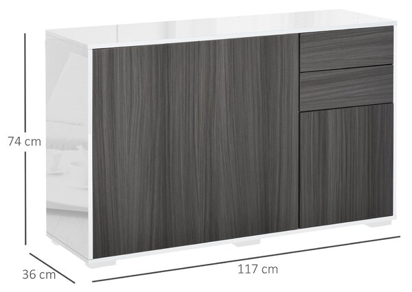 HOMCOM Mobiletto Armadietto Multiuso con 2 Cassetti, Credenza con 2 Armadietti con Apertura a Pressione per Cucina e Ufficio, Grigio|Aosom Italy