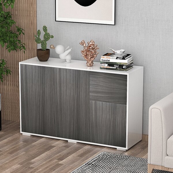 HOMCOM Mobiletto Armadietto Multiuso con 2 Cassetti, Credenza con 2 Armadietti con Apertura a Pressione per Cucina e Ufficio, Grigio|Aosom Italy