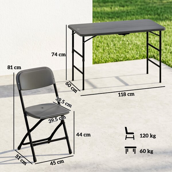Outsunny Set Tavolo e Sedie da Giardino Pieghevole 5 Pezzi Grigio | Aosom Italy