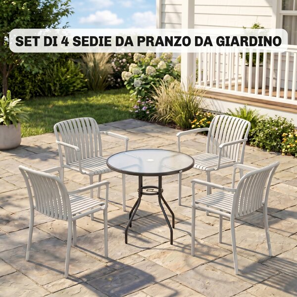 Outsunny Set di 4 Sedie Giardino Impilabili, Design Doghe e Braccioli. | Aosom Italy