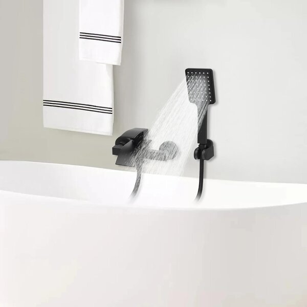 Miscelatore per vasca da bagno - Montaggio a parete - Bocchetta a cascata - Corpo e valvola in ottone - Adatto per bagno, hotel e spa - Colore: nero