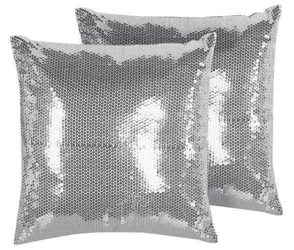 Set di 2 cuscini decorativi con paillettes argento 45 x 45 cm Glitter Beliani