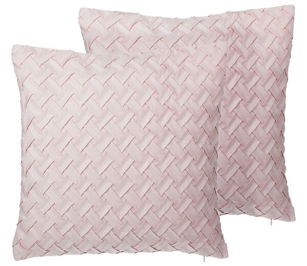 Set di 2 cuscini decorativi rosa finta pelle scamosciata trama reticolare 45 x 45 cm Moderno Glamour Decor accessori Beliani