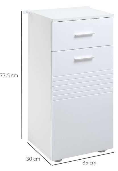 Kleankin Mobile salvaspazio da Bagno con Cassetto e Armadietto 1 Anta, Mobiletto Multiuso in Legno da Terra, 35x30x77.5cm, Bianco | Aosom Italy