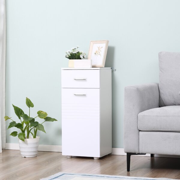 Kleankin Mobile salvaspazio da Bagno con Cassetto e Armadietto 1 Anta, Mobiletto Multiuso in Legno da Terra, 35x30x77.5cm, Bianco | Aosom Italy