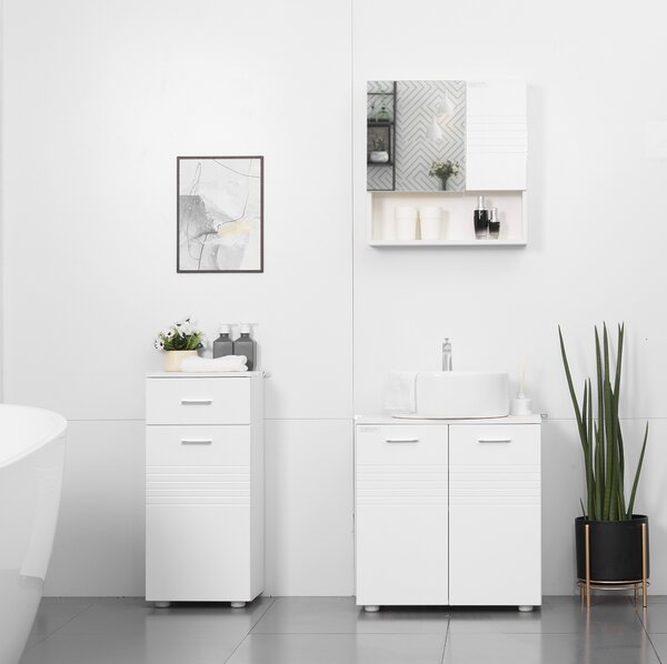 Kleankin Mobile salvaspazio da Bagno con Cassetto e Armadietto 1 Anta, Mobiletto Multiuso in Legno da Terra, 35x30x77.5cm, Bianco | Aosom Italy