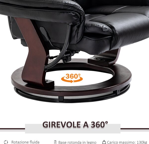 HOMCOM Set Poltrona Relax e Pouf Poggiapiedi, Girevole a 360° e Reclinabile, Similpelle PU|Aosom