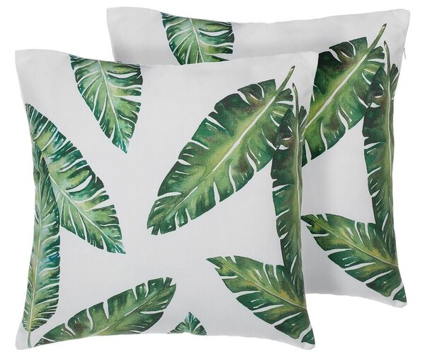 Set di 2 cuscini decorativi motivo foglia verde 45 x 45 cm accessori decorativi con stampa motivo tropicale Beliani