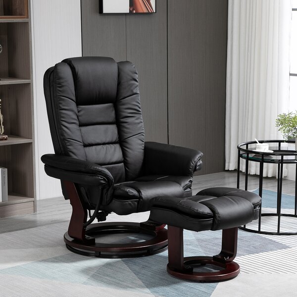 HOMCOM Set Poltrona Relax e Pouf Poggiapiedi, Girevole a 360° e Reclinabile, Similpelle PU|Aosom