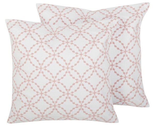 Set di 2 cuscini decorativi rosa cotone motivo quadrifoglio 45 x 45 cm ricami glamour retrò accessori arredamento Beliani