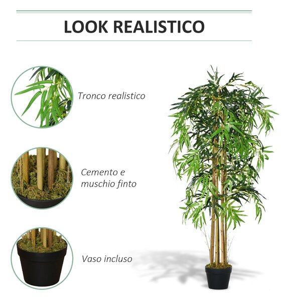 Outsunny Bambù Artificiale Alto 150cm con Vaso, Pianta Artificiale Decorativa Realistica per Casa, Giardino, Ufficio, Verde|Aosom