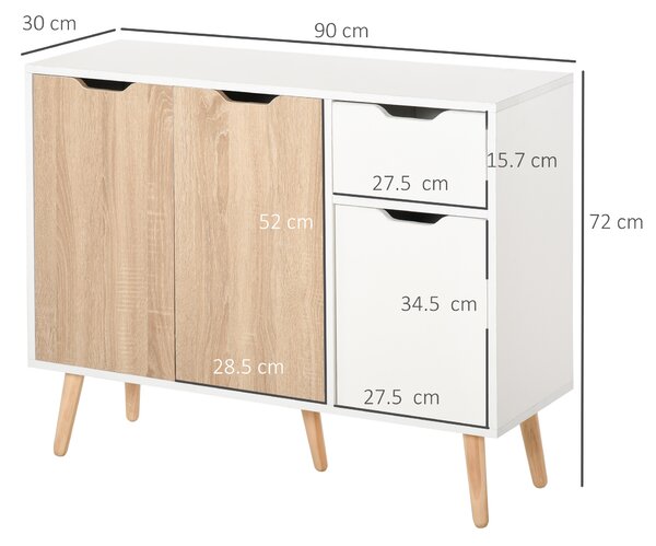 HOMCOM Mobiletto Multiuso con Cassetto e Armadietti, Credenza Stile Nordico in Legno per Camera, Soggiorno, Studio, Bianco e Color Legno|Aosom