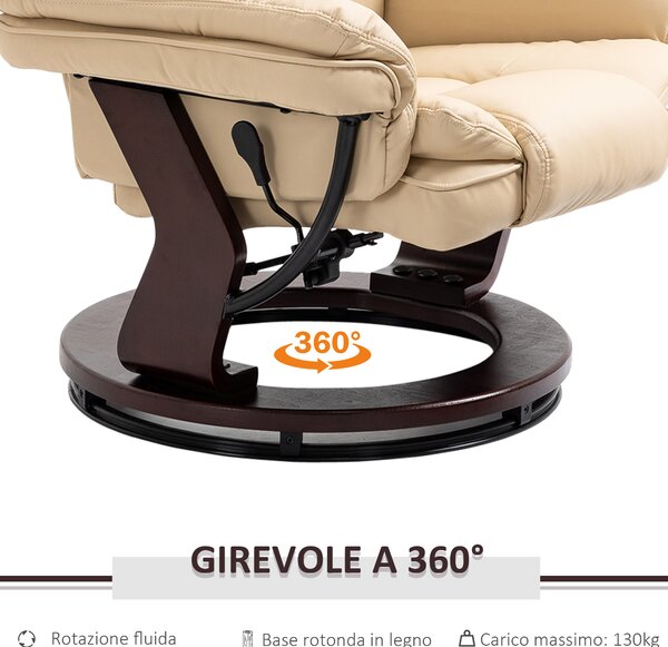 HOMCOM Set Poltrona Relax e Pouf Poggiapiedi, Girevole a 360° e Reclinabile, Similpelle PU|Aosom