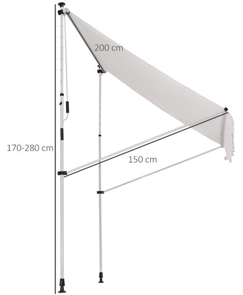 Outsunny Tenda da Sole a Rullo con Manovella, Altezza e Angolazione Regolabile, per Giardino e Esterno, 2x1.5m, Bianco | Aosom Italy