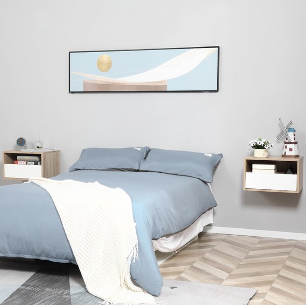HOMCOM Set 2 Comodini Sospesi in Legno con Cassetto e Ripiano Aperto, Design Moderno 45x35x27.5cm, Bianco e Color Legno|Aosom