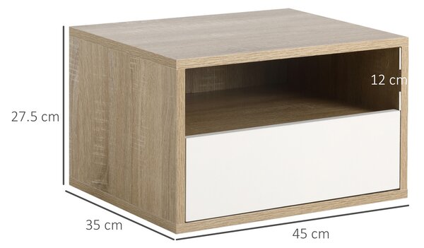 Easycomfort Set 2 Comodini Sospesi Con Cassetto E Ripiano 45x35x27 5cm Bianco E Color Legno