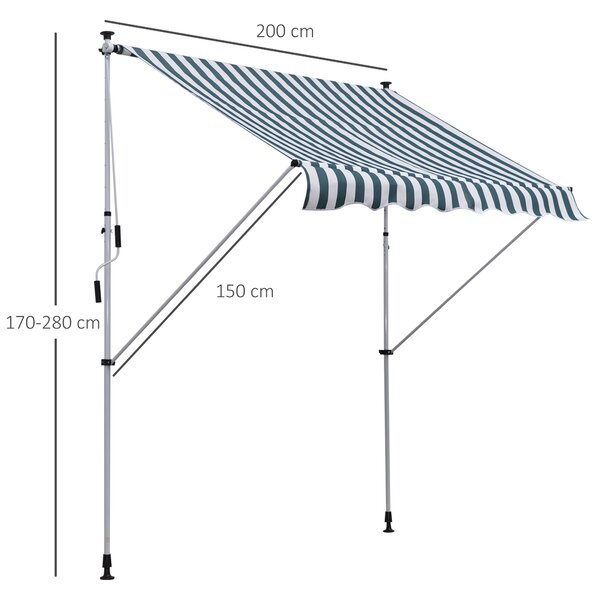 Outsunny Tenda da Sole a Rullo con Manovella da Esterno, Altezza e Angolazione Regolabile per Giardino e Esterno, 2x1.5m, Verde e Bianco | Aosom Italy