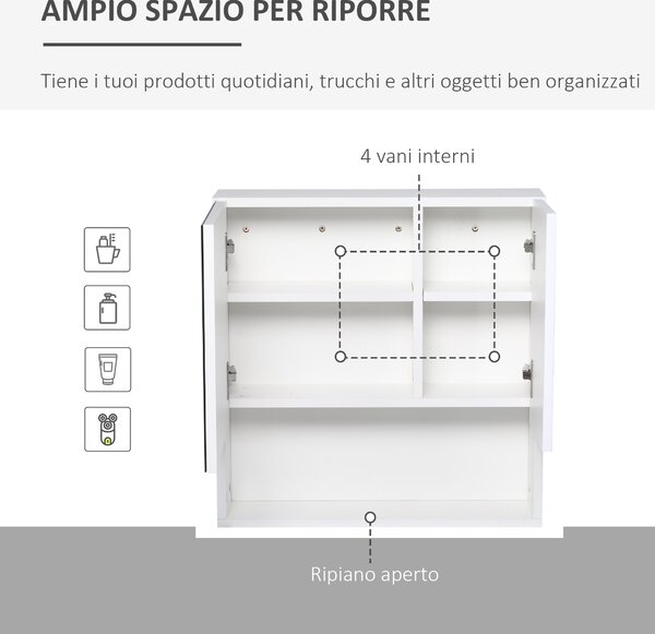 Kleankin Armadietto Specchiera Bagno, Mobiletto Bagno Pensile con Fissaggio a Muro, 54x15x55cm, Bianco|Aosom