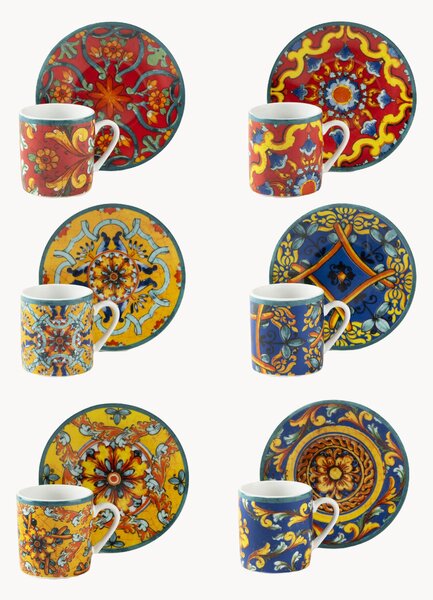 Set di 12 tazzine da caffè in porcellana con piattino Trinacria