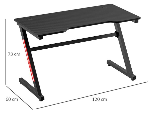 HOMCOM Scrivania Gaming Moderna per Camera o Ufficio con 2 Fori Passacavi, in Metallo e MDF, Nero, 120x60x73cm|Aosom