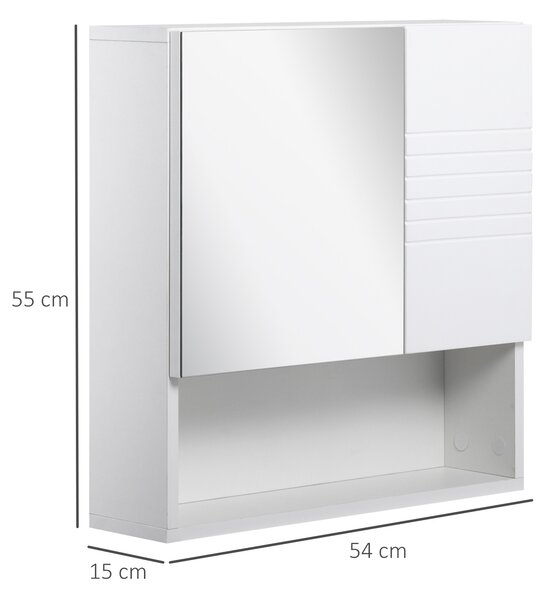Kleankin Armadietto Specchiera Bagno, Mobiletto Bagno Pensile con Fissaggio a Muro, 54x15x55cm, Bianco|Aosom