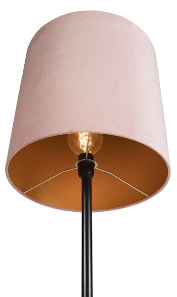 Lampada da terra nera con paralume in velluto rosa con oro 40 cm - Simplo