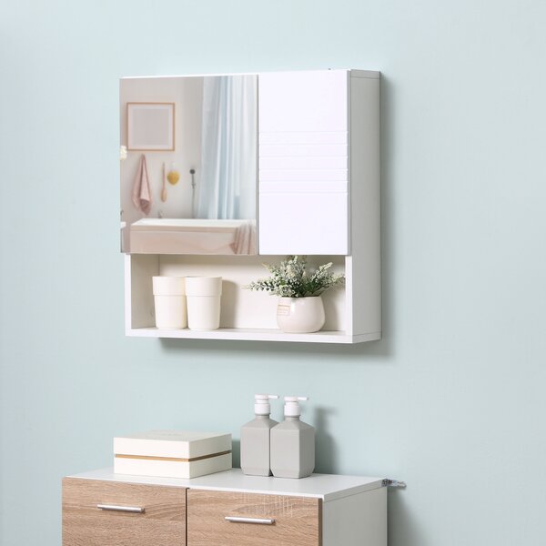 Kleankin Armadietto Specchiera Bagno, Mobiletto Bagno Pensile con Fissaggio a Muro, 54x15x55cm, Bianco|Aosom
