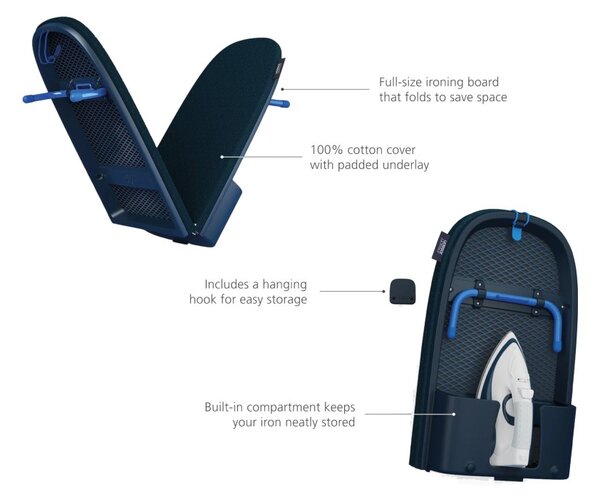 Joseph Joseph Pocket Max Plus 110 Blue Asse da Stiro Pieghevole Copertura Multistrato DripLock