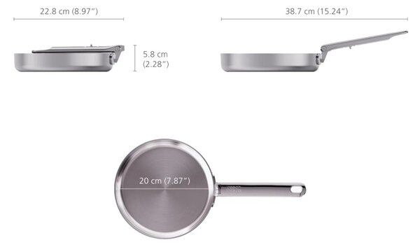 Joseph Joseph Space Steel Padella 20 cm Inox Manico Pieghevole x Gas Elettrico Induzione Forno