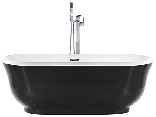 Vasca da bagno freestanding nera sanitaria ovale in acrilico singolo 170 x 77 cm dal design moderno Beliani