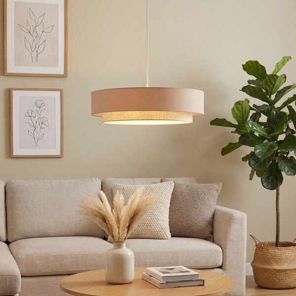 Lampada a sospensione moderna beige con naturale 50cm 3 luci - Drum Duo