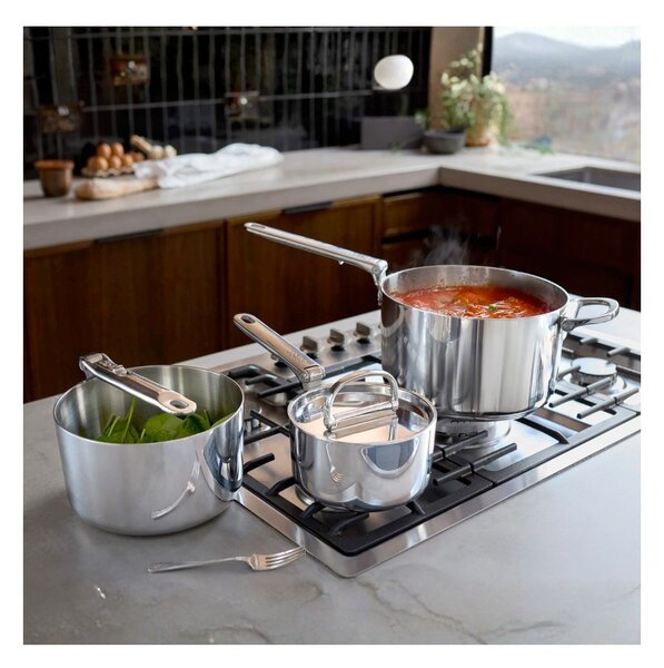 Joseph Joseph Space Steel Set di 3 Pentole 15-19-23 cm Inox Manico Pieghevole Coperchi x Gas Elettrico Induzione Forno