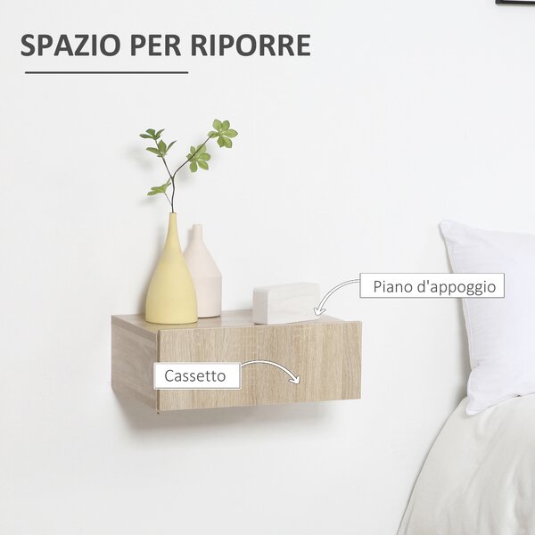 HOMCOM Set 2 Comodini Sospesi per Camera, Comodini Moderni con Fissaggio a Parete, in Legno, 40x30x15cm|Aosom