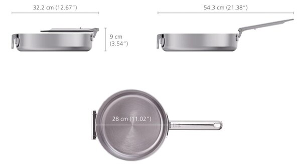 Joseph Joseph Space Steel Padella 28 cm Inox Manico Pieghevole Coperchio x Gas Elettrico Induzione Forno