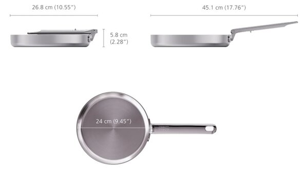 Joseph Joseph Space Steel Padella 24 cm Inox Manico Pieghevole x Gas Elettrico Induzione Forno