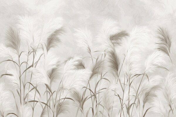 Carta da parati Eleganti fioriture di erba pampa nei toni del grigio e del marrone, Carta da parati Floreale, w09150 : Uwalls.it
