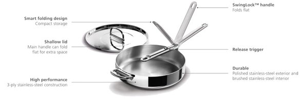 Joseph Joseph Space Steel Padella 28 cm Inox Manico Pieghevole Coperchio x Gas Elettrico Induzione Forno