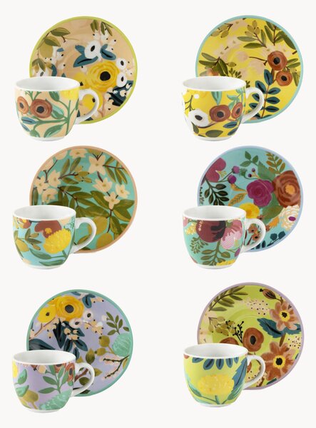 Set di 12 tazzine da caffè in porcellana con piattino Fiori Frida