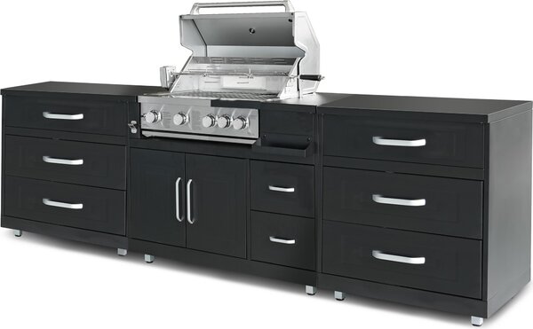 Cucina da esterno a 3 pezzi con barbecue nero - Oviala Memphis