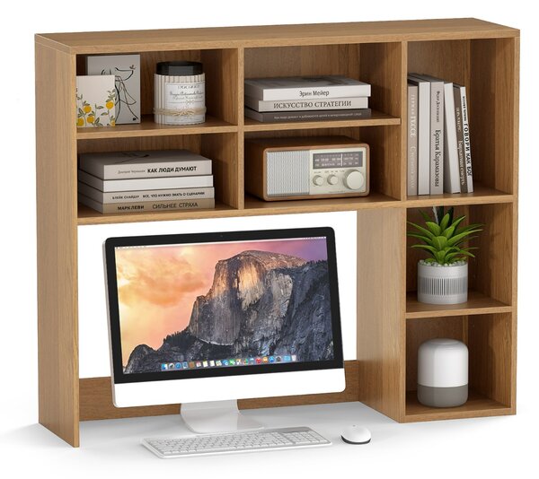 Costway Libreria da scrivania con 3 ripiani regolabili e scomparto aperto, Organizzatore di spazio per casa e ufficio Naturale