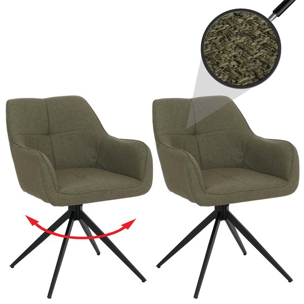 Set di 2 sedie da pranzo modello HWC-O47, sedia da cucina con braccioli, girevole con sistema di ritorno automatico, rivestita in tessuto (270g/m²), colore verde