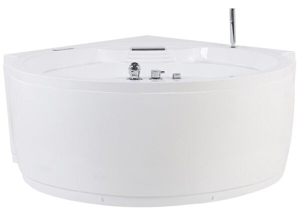 Vasca Idromassaggio Angolare Acrilico Bianco Getti Massaggio ⌀ 150 cm con Altoparlante LED Bluetooth Beliani