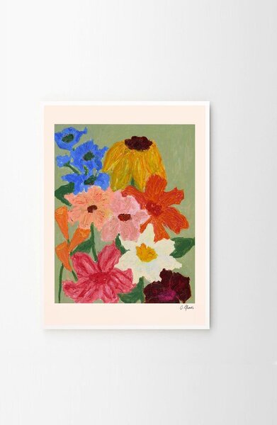 Poster 50x70 cm Flowers on Sage Green – Carla Llanos – The Poster Club